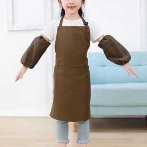 ชุดกันเปื้อนเด็ก ครบชุดสีพื้น ผ้าโพลีเอสเตอร์ผสม 1 SET มี 3 ชิ้น