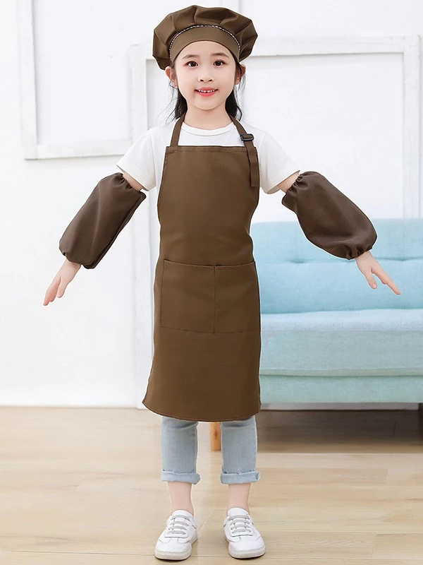 ชุดกันเปื้อนเด็ก ครบชุดสีพื้น ผ้าโพลีเอสเตอร์ผสม 1 SET มี 3 ชิ้น