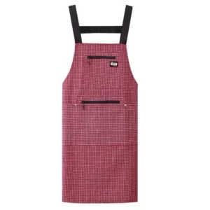 ผ้ากันเปื้อนเเบบสวมคอตัวH เอี๊ยมกันเปื้อนผ้า cotton สีเลือดหมู