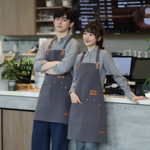 ผ้ากันเปื้อนกาแฟ เซ็ทคู่ 2 ตัว ผ้าแคนวาส อัพเกรดใหม่และหนาขึ้น วัสดุกันน้ำ